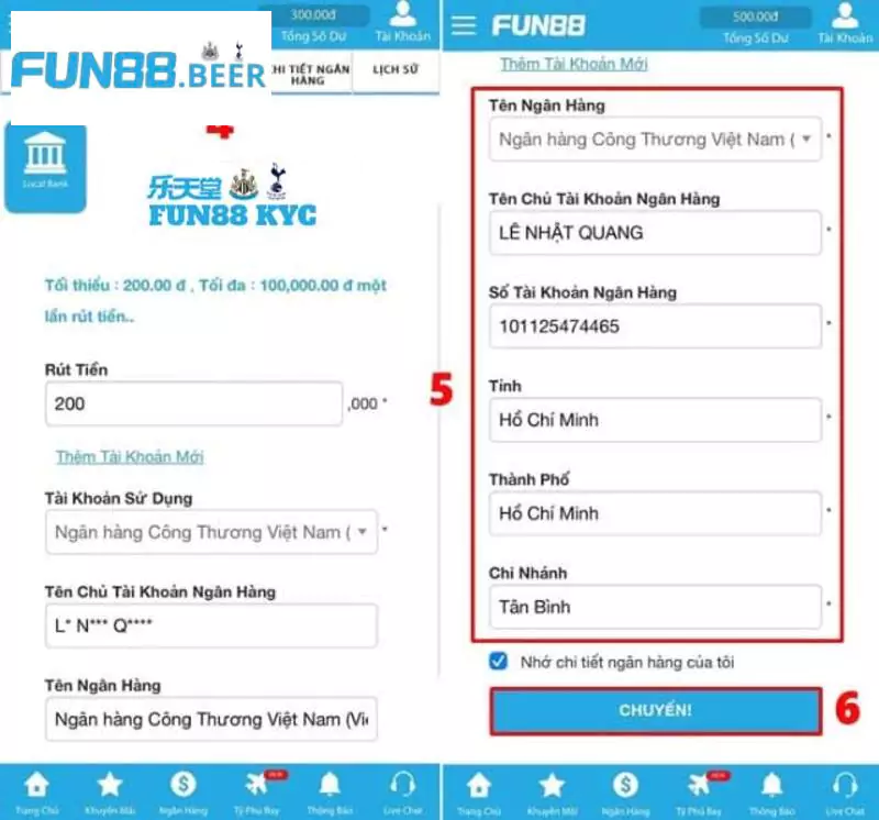 Quy trình rút tiền siêu nhanh tại FUN88